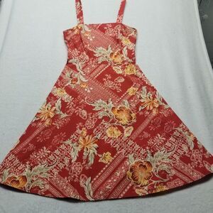 Vintage Alyn Paige 6 Dress Cotton Red Orange Floral Fit & Flare Sundress Boho